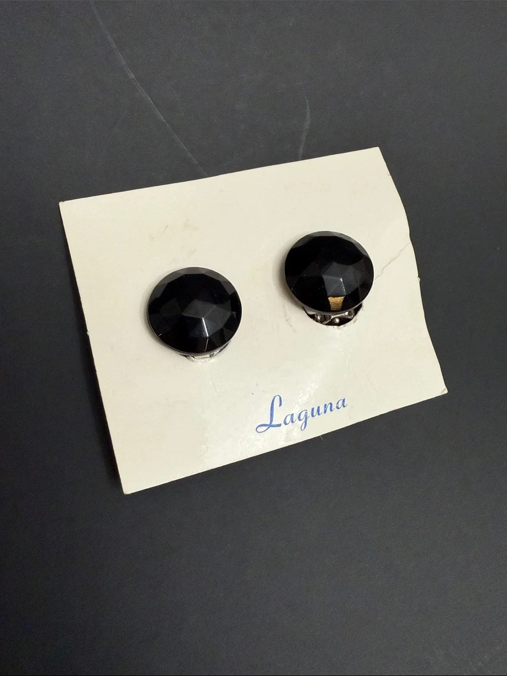 Vintage Laguna Black Faceted Clip-On Earrings